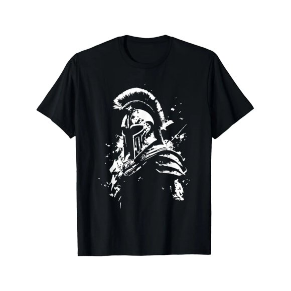 T Shirt Men's Greek Warrior with Leonidas Spartan Helmet Ancient Greek Battle Attire Style