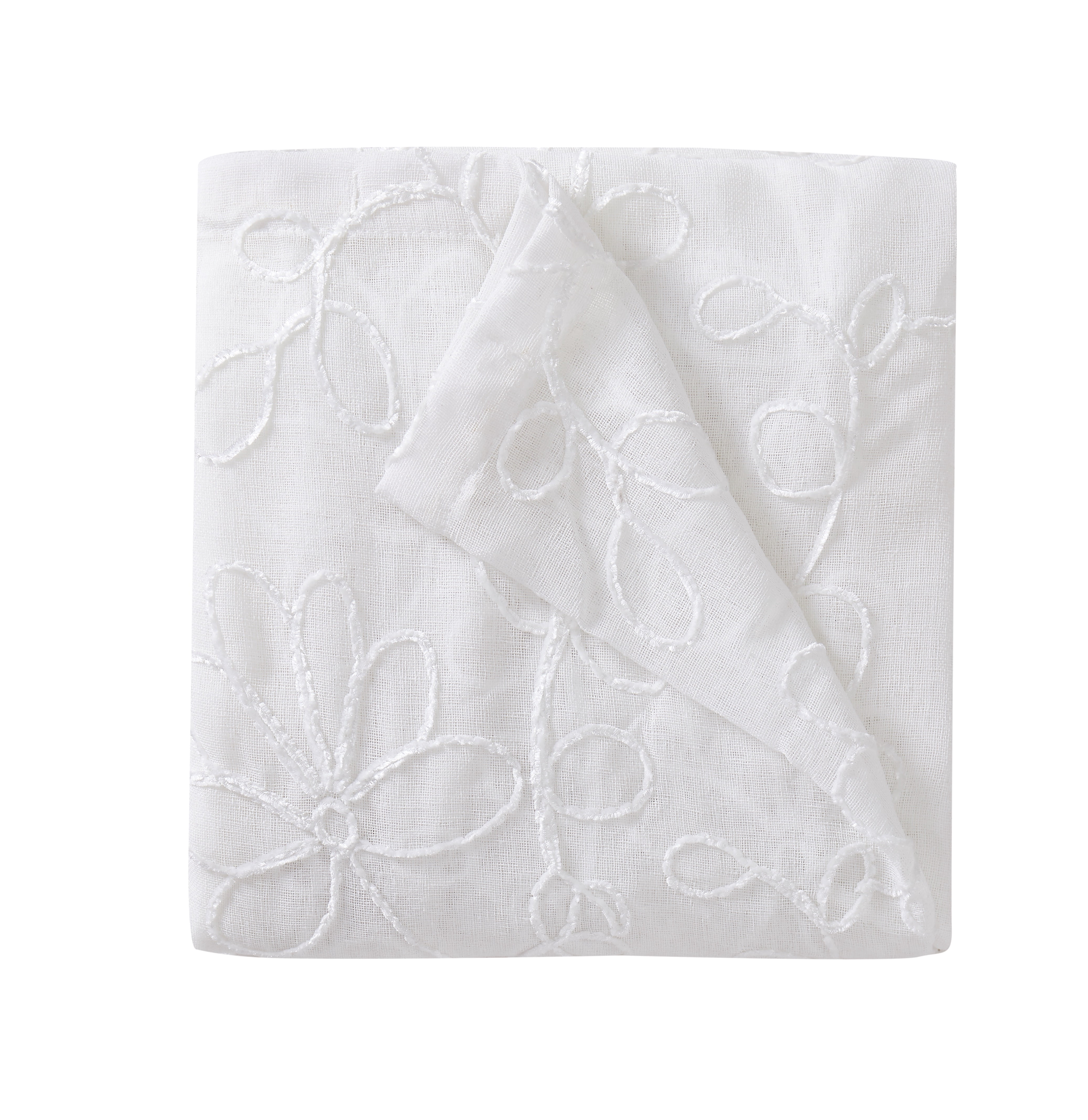 Dainty Home Rita 3D Floral Chenille Embroidered Solid Sheer Linen Look 76" x 84" Window Curtain Panel Pair in White