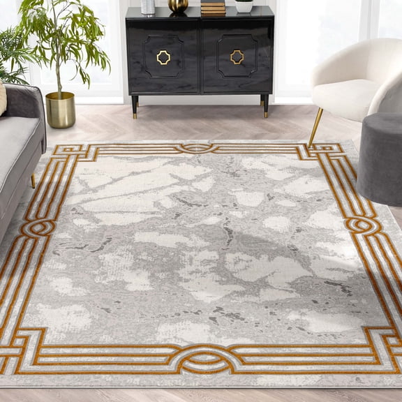 Well Woven Fairmont Huntington Modern Marble Ivory 5'3" x 7'3" Glam Area Rug