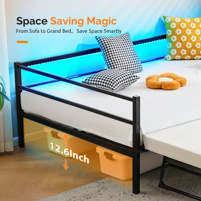 Zimtown Full Metal Daybed with Trundle & LED Lights, Black photo 8