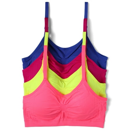 

Kalon 4-Pack Women s Comfort Cami Bra Pullover Design Seamless Wire Free (M/L Neons)