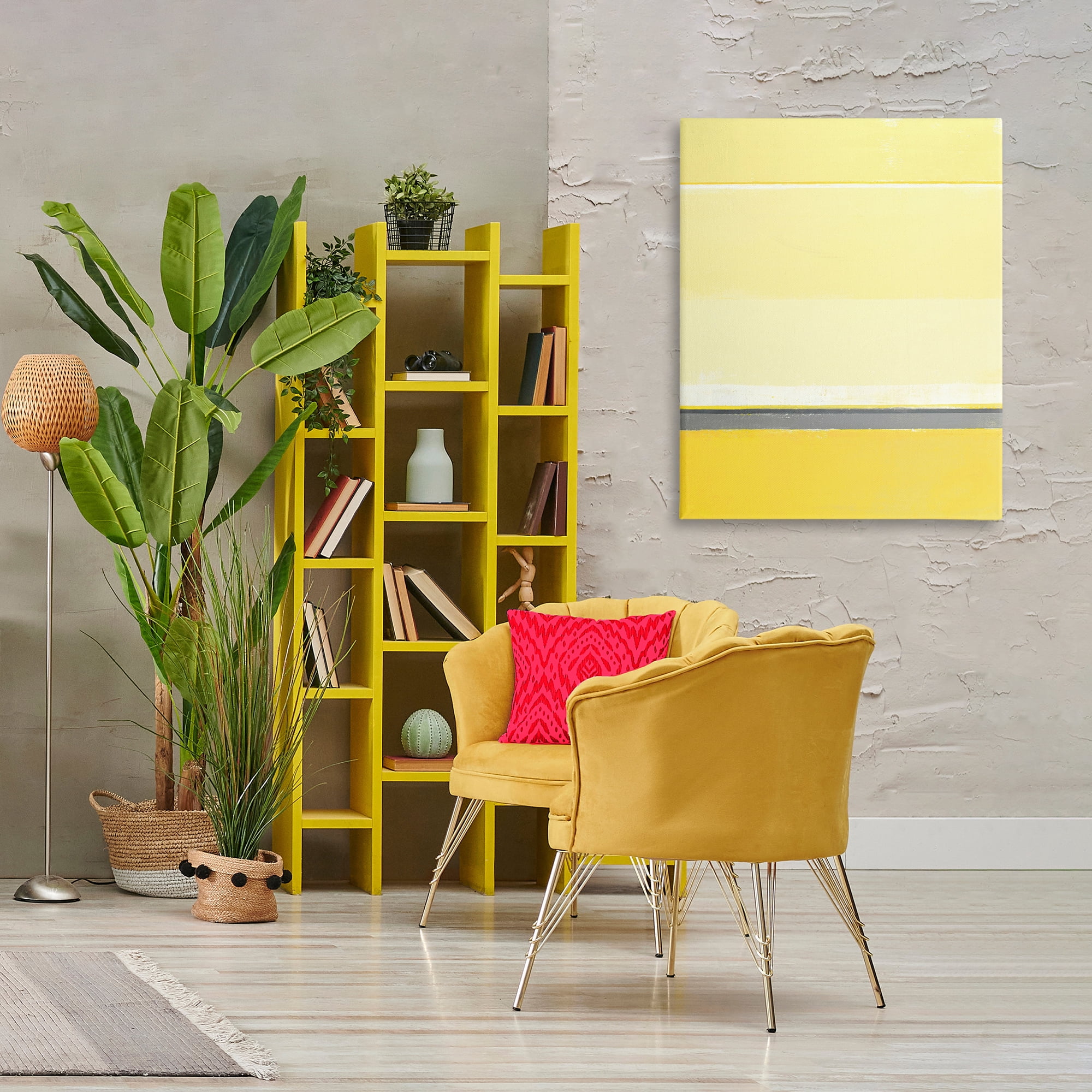 Stupell Industries Yellow Minimal Abstract Abstract Painting Gallery Wrapped Canvas Art Print Wall Art, 30 x 40