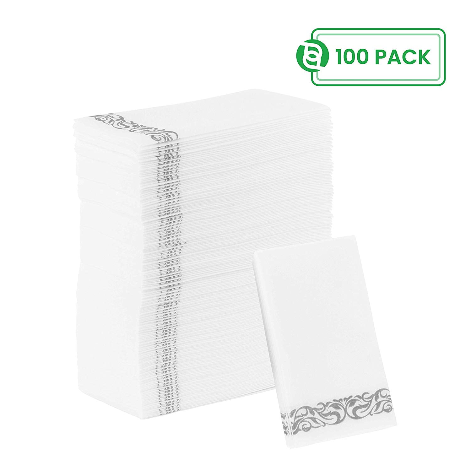 Impresserve ClothLike Dinner Napkins White with Silver Lace, 100