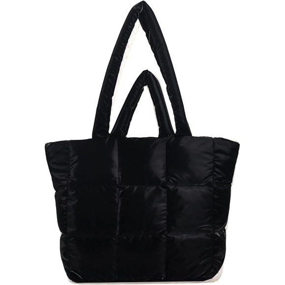 HAHDAXIA Puffer Tote Bag,Quilted Totes Bag for Women, Large Capacity Puffy Tote Handbag with Sturdy Zips,Soft Down Padded Winter Shoulder Bag Christmas Presents for Girls(Black)