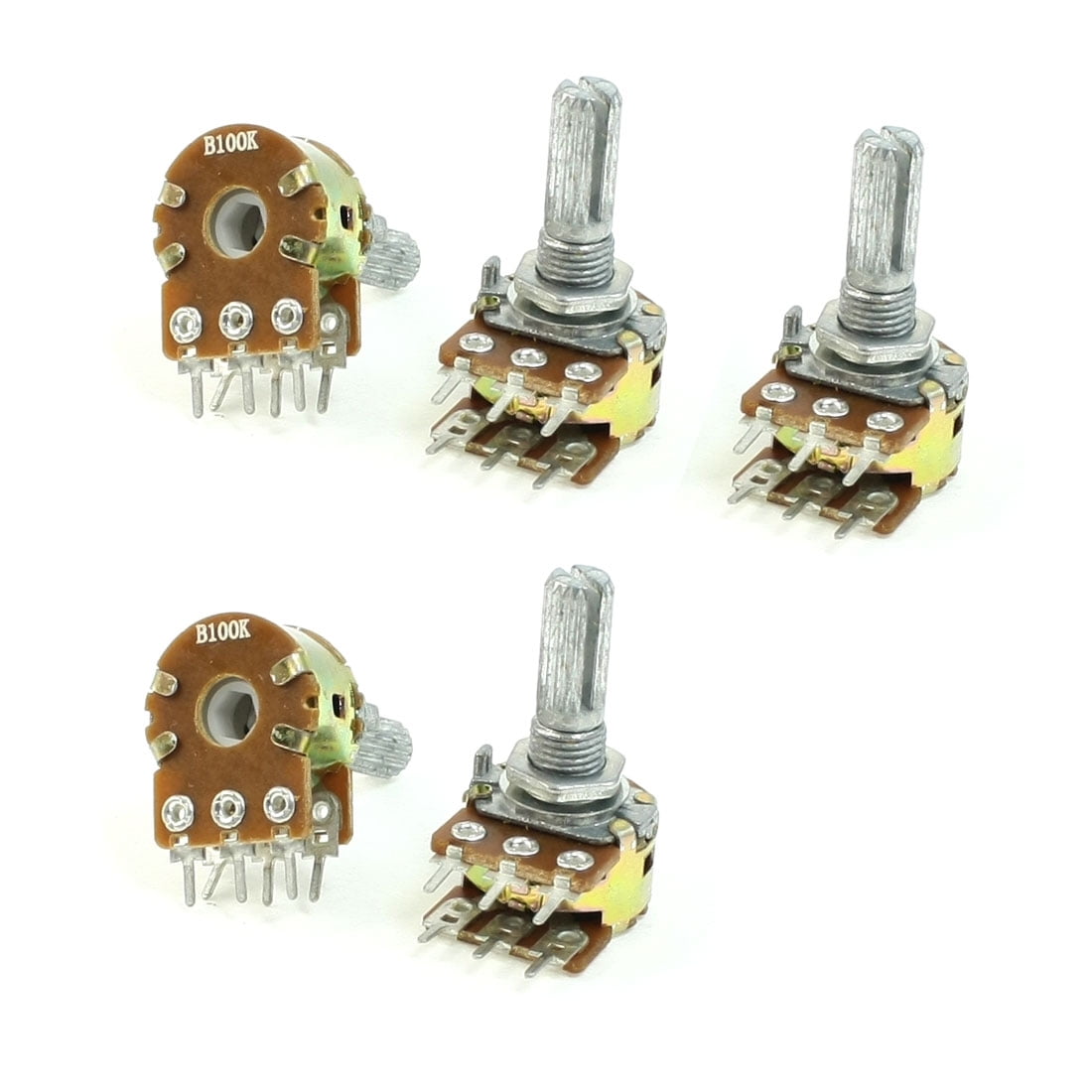 100K Ohm B100K Dual Linear Knurled Shaft Taper Potentiometer 5 Pcs