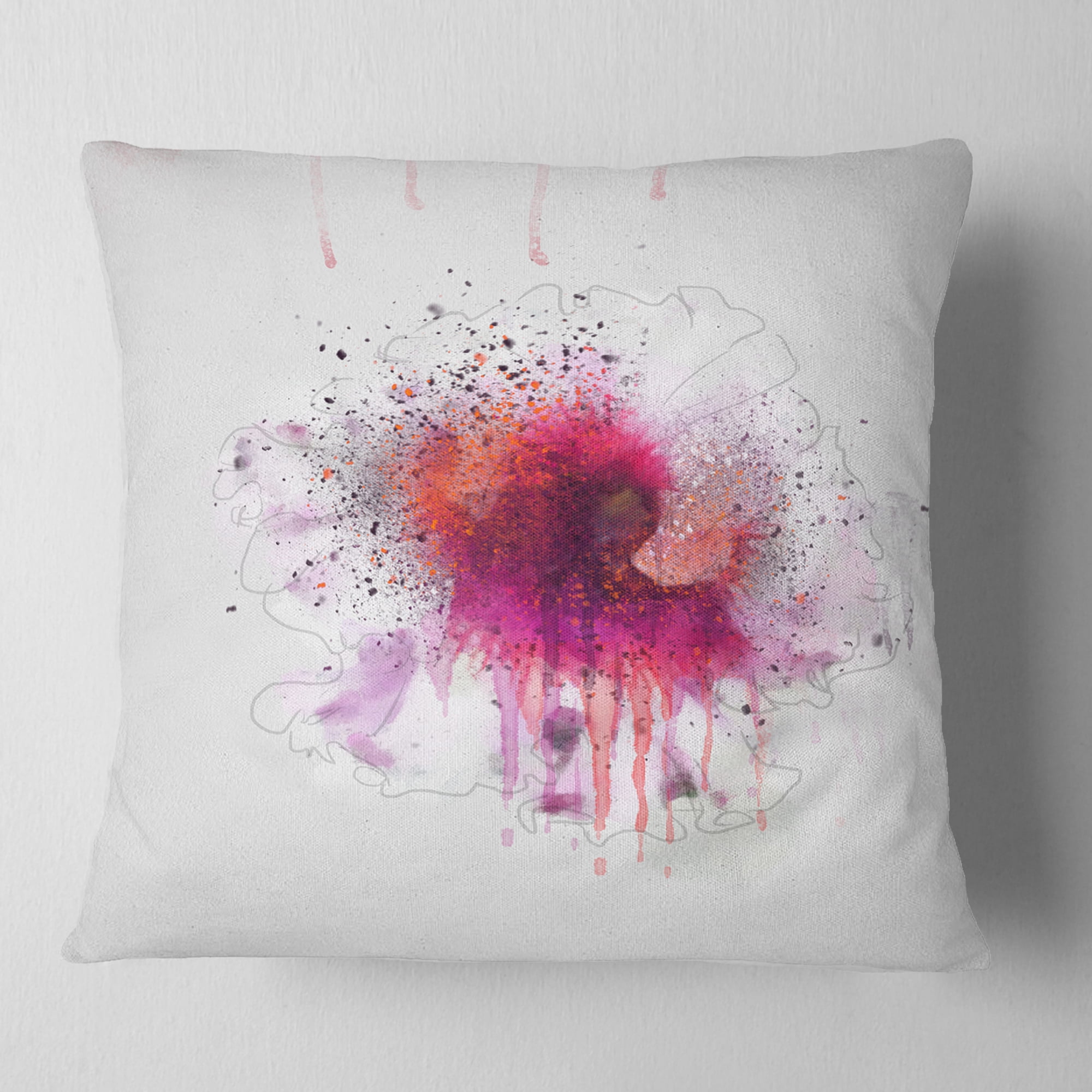 Designart Stylish Pink Watercolor Flower - Floral Throw Pillow - 18x18