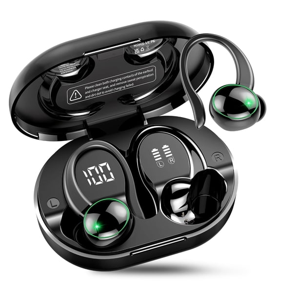 Wireless Earbuds, Bluetooth 5.4 Headphones Sports, 50H Playback Over Ear buds with ENC Noise Cancelling Mic, Deep Bass Fitness Earphones Gym Running Workout with Earhooks, IP7 Waterproof Headset