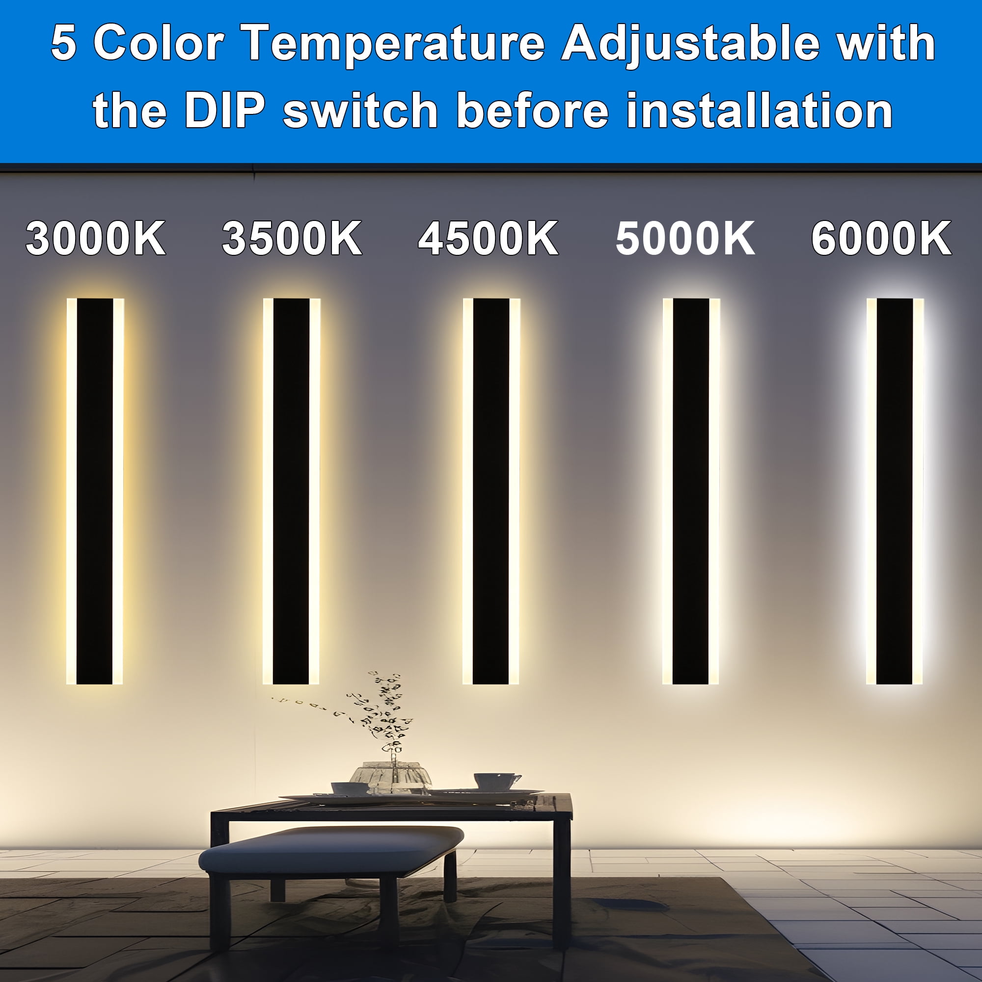 Melucee 2 Pack Long Outdoor Wall Lights, LED 40in Exterior Lighting Fixtures, IP65 Waterproof Matte Black Linear Outside Sconce