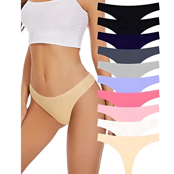 Sunm Boutique Low Rise Nylon Thongs for Women,No Show Thongs Stretch Thong Panties Underwear,10 Packs