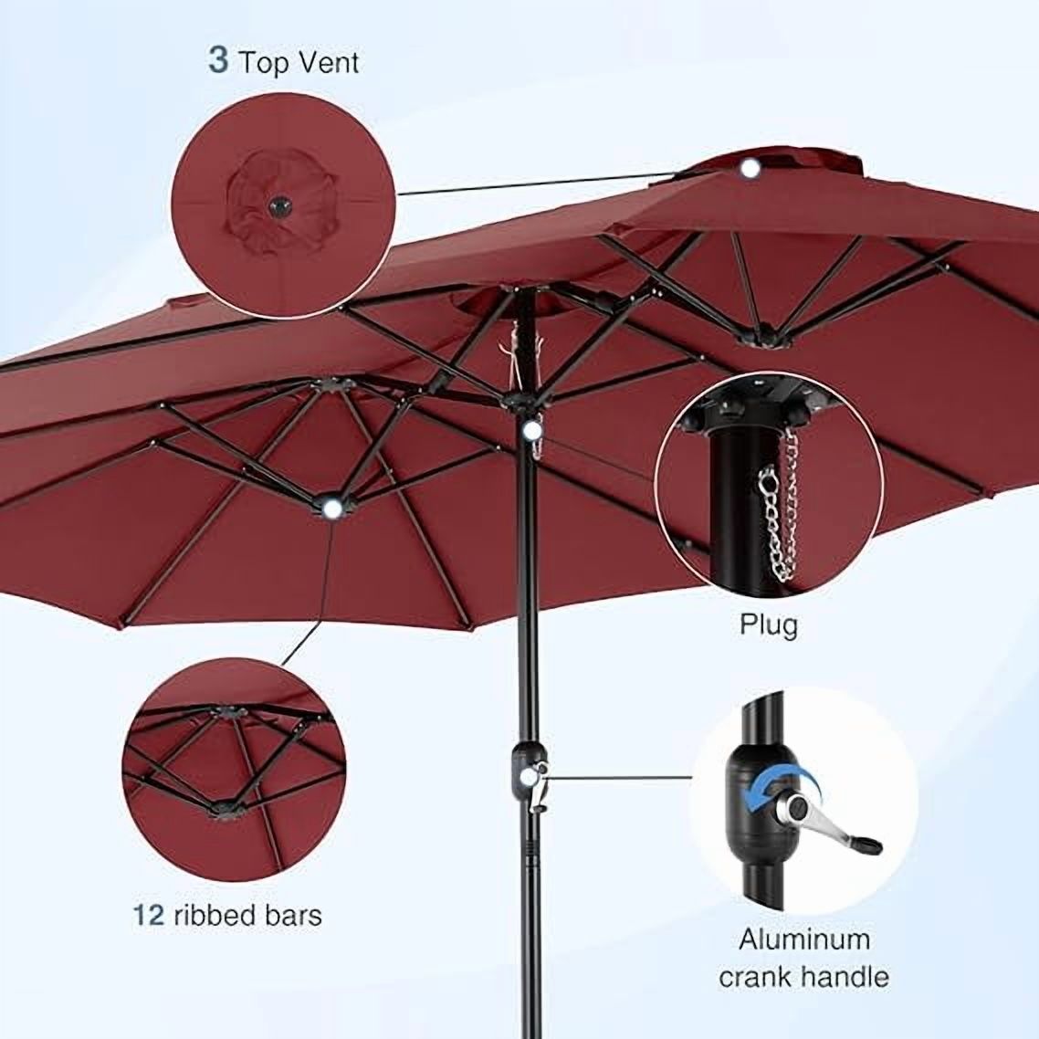 Sybels 15ft Large Rectangle Patio Umbrella with Base, Outdoor Sun Shade for Deck, Backyard, Market, Wine red