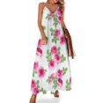 thumbnail image 1 of Vestido sin mangas de verano con rosas pintadas de color rosa frambuesa sobre blanco, vestido de cumpleaños para mujer, 1 of 7