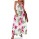 thumbnail image 1 of Vestido sin mangas de verano con rosas pintadas de color rosa frambuesa sobre blanco, vestido de cumpleaños para mujer, 1 of 7