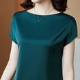 thumbnail image 3 of Women Office Lady Tops Summer Short Sleeve O-Neck Satin Blouse Shirts Basic Lady, 3 of 11
