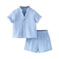 thumbnail image 3 of XAOFW Toddler Boys Girls Outfits Short Sleeve Solid Color Button Down Tops And Shorts 2 Piece Casual Sets Versatile Clothes Sets 9-12 Months, 3 of 5