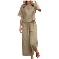 LYXSSBYX Two Piece Sets for Women Summer Women's Fashion Two Piece Solid Color Cotton and Linen Loose Casual Suit