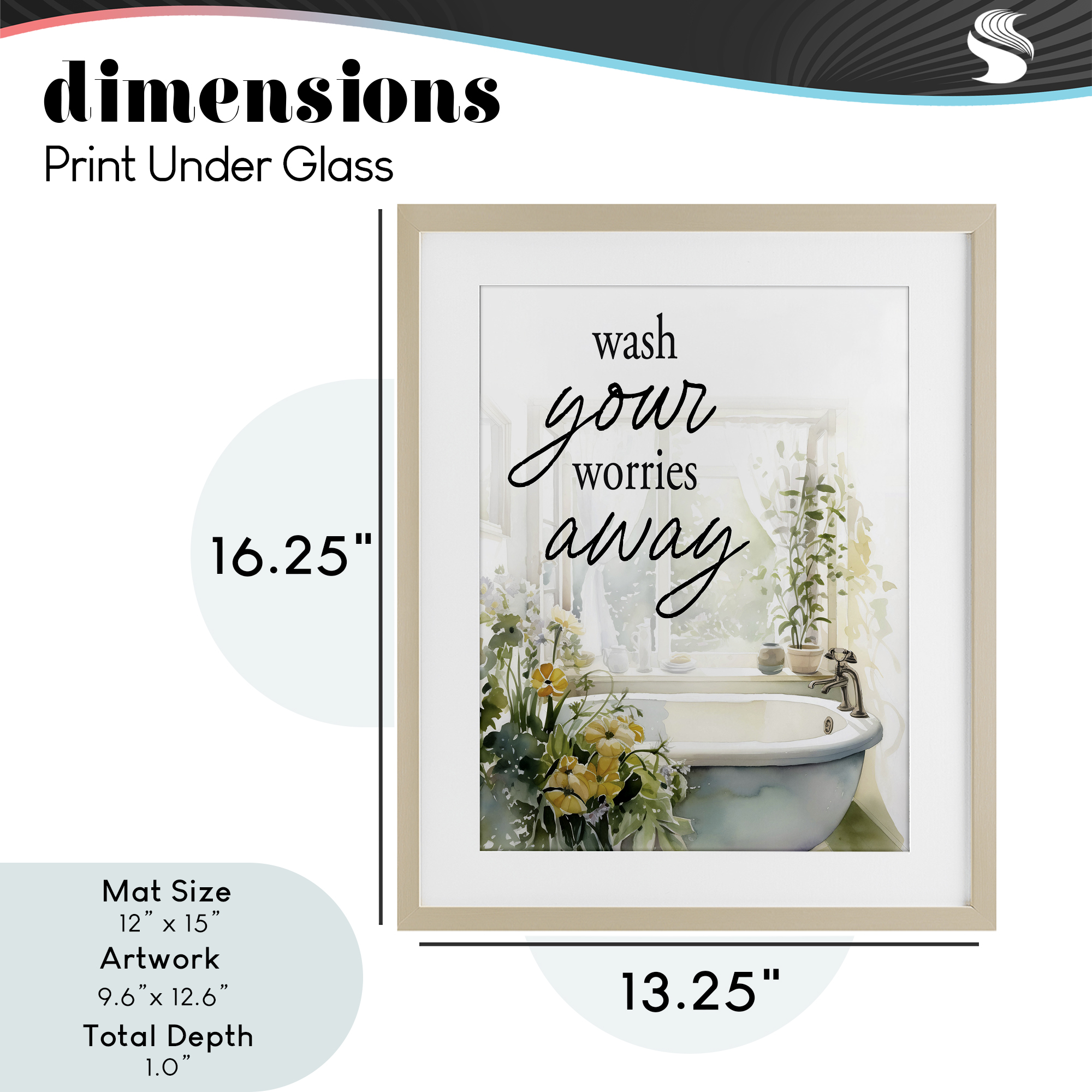 Wash Worries Away Sunlit Bath Birch Framed Print Under Glass, design by Lettered and Lined