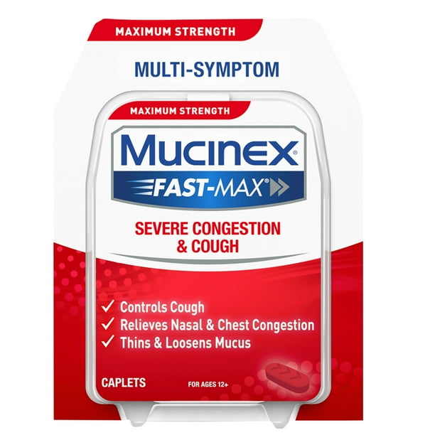 Mucinex Fast Max Maximum Strength Severe Congestion Cough Multi Symptom Relief Cough Suppressant Expectorant Nasal Decongestant 20 Caplets Walmart Com Walmart Com