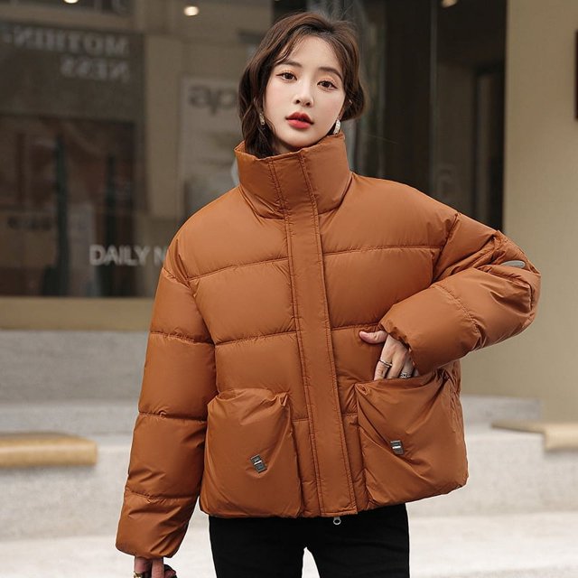Chaqueta de algodón corta y pequeña con cuello alto suelto, chaqueta de algodón para mujer