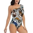 thumbnail image 3 of Sikiie Color Tractor Print Women One Piece Swimsuits Tummy Control One Shoulder Bathing Suits Ruffle Swimwear, From S to XXL-Small, 3 of 6
