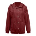 thumbnail image 2 of Chaqueta Gibobby Ligeras Largas Impermeable de Manga Larga para Mujer con Capucha Vino XL, 2 of 5