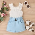 thumbnail image 3 of MHZLDYZ Cute Clothes for Girls 10-12 Toddler Summer Girls Clothes Fly Sleeve Solid Color Ribbed Tops Plaid Shorts 2Pcs Suit Children Clothing Set Girls Clothes Size 7 Girls Outfits (Blue,110), 3 of 6