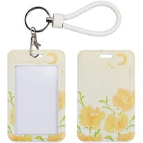 Flower Floral Sliding ID Badge Holder Plastic Card Case Holder Clear Window Detachable Vertical Protector for Women Nurse Teacher Student Key ID Office Worker Yellow DIY