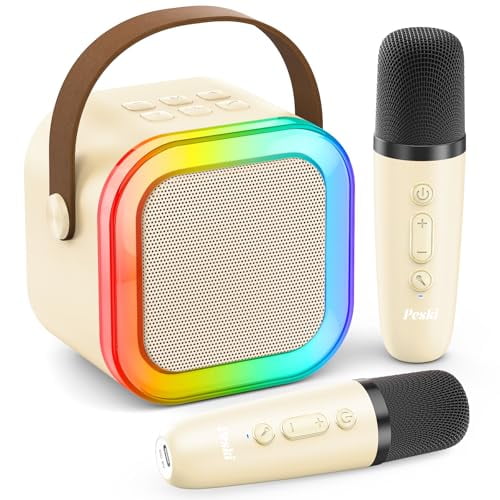 Mini Karaoke Machine for Kids Adults,Kids Toys Karaoke Microphone Singing Speaker,Karaoke Player with 2 Wireless Mic Party,Birthday Gifts for Girls Ages 4,5,6,7,8,9,10,12  Years Old(Beige)