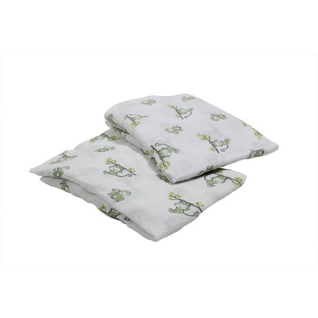 Happy Monkey - Bacati - Happy Monkeys Crib/Toddler Bed Fitted Sheets 100% Cotton Muslin 2 Pack, Green