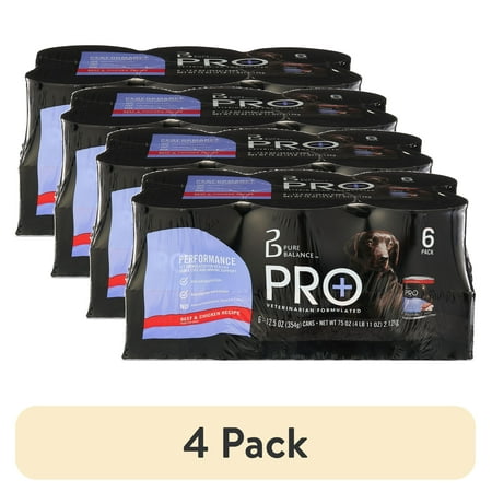 (4 pack) Pure Balance Pro+ Performance Beef & Chicken Recipe Wet Dog Food, 12.5 oz Cans, 6 Pack