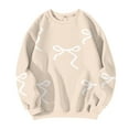 thumbnail image 5 of Women Tops Women's Long Sleeve Sweatshirt Casual Crewneck Loose Fit Pullover Fleece Tops, Bow Print Fall Winter Fashion with Soft Fabric for Comfortable Wear,Beige,L, 5 of 6