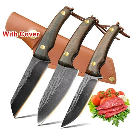3.5 Fixed Blade Hunting Knife Set Knife Boning Knives Meat Carving Knife Bushcraft Butcher Knives with Lanyard and Leather Sheath