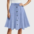 thumbnail image 4 of Gfyviroh Women's Knee Length Skirts Drawstring High Waist Trendy Strips Skirts Button Elastic Waist Casual A-Line Skirts, 4 of 8