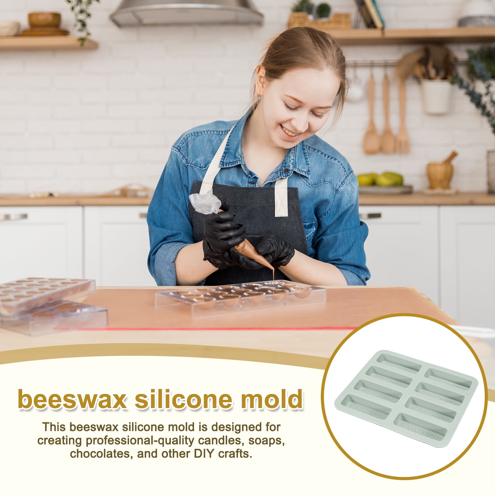 Beeswax Candle Mould,8Grids Beeswax Bar Mould Makes 8 x 2.8oz Reusable Easy Release Bees Wax Module for Wax Candle Making Butter Candy Chocolate Grey 2Pcs