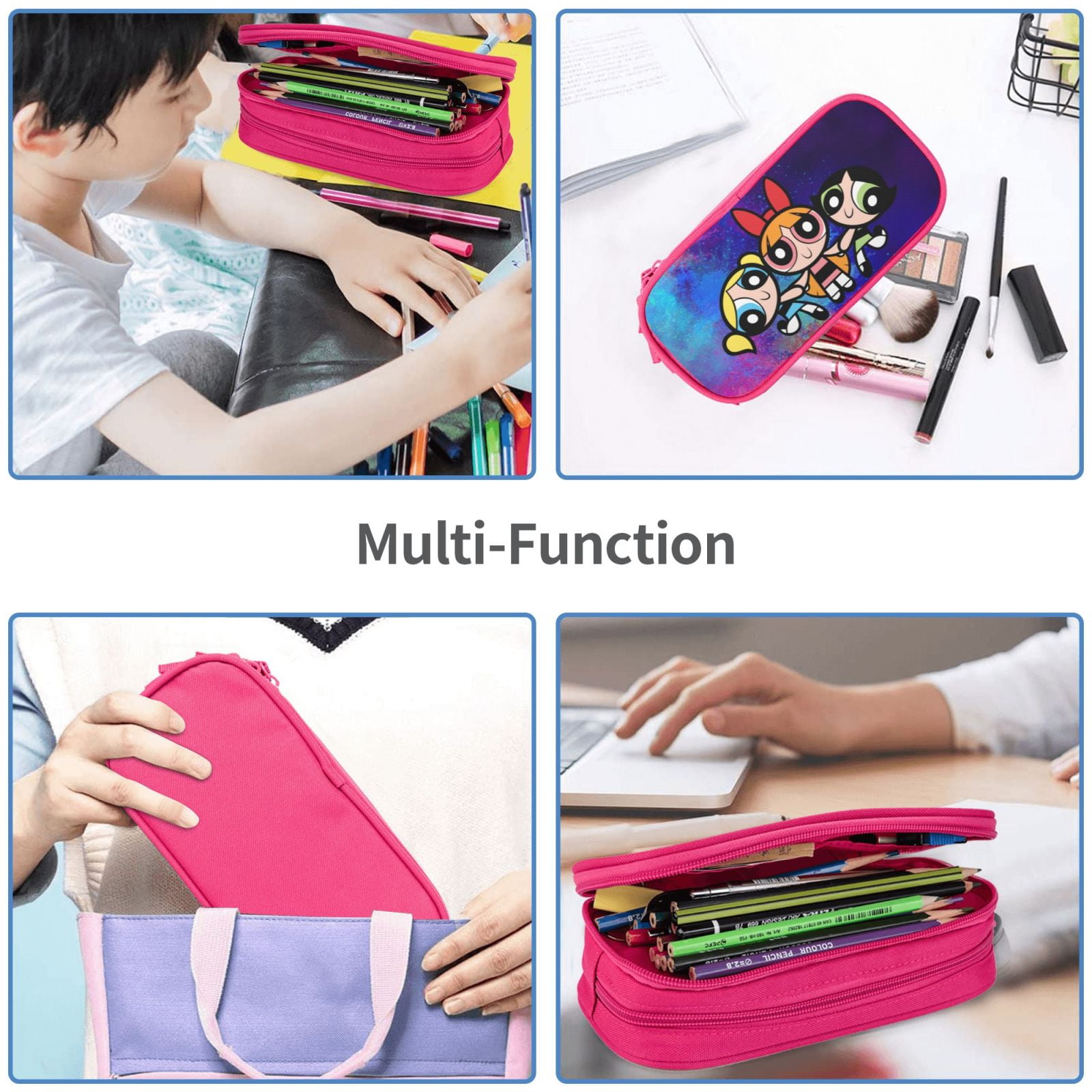 The Powerpuff Gi-rls Pencil Case Large Capacity Pencil Pouch Penbag Office Stationery Organizer Travel Makeup Bag Pink