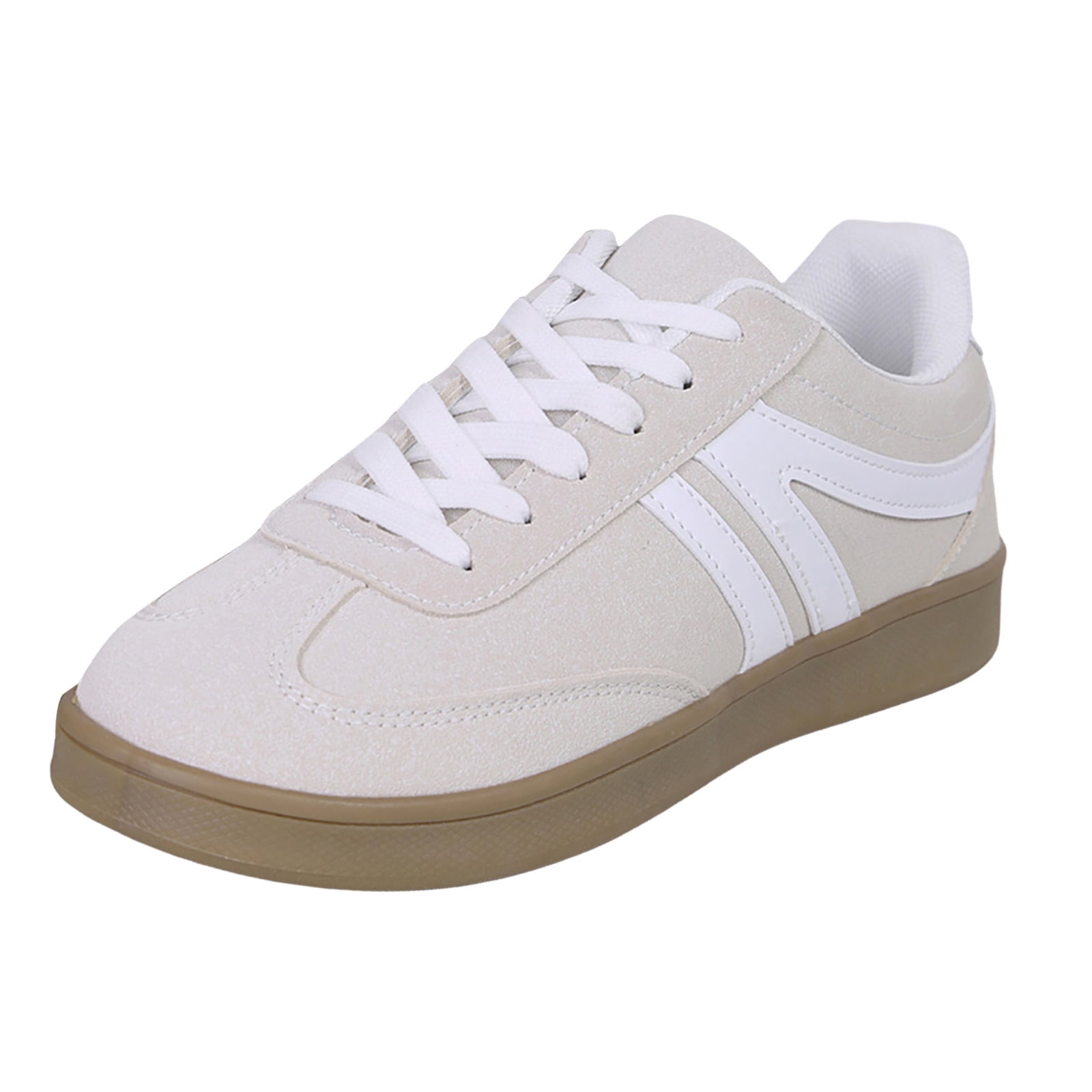 Tennis Shoes Womens Lace up Retro Classic Trainers Skate Shoes Fashion Suede Color Block Sneakers Nonslip Flat Walking Shoes Beige Size 9.5