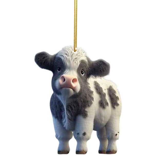 Adorno de árbol de Navidad Colgante creativo de coche de vaca de dibujos animados, accesorios de decoración de árbol para el hogar (estilo C)