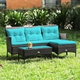 thumbnail image 2 of Gymax 3PCS Patio Rattan Sectional Conversation Furniture Set w/ Turqouise Cushions, 2 of 7