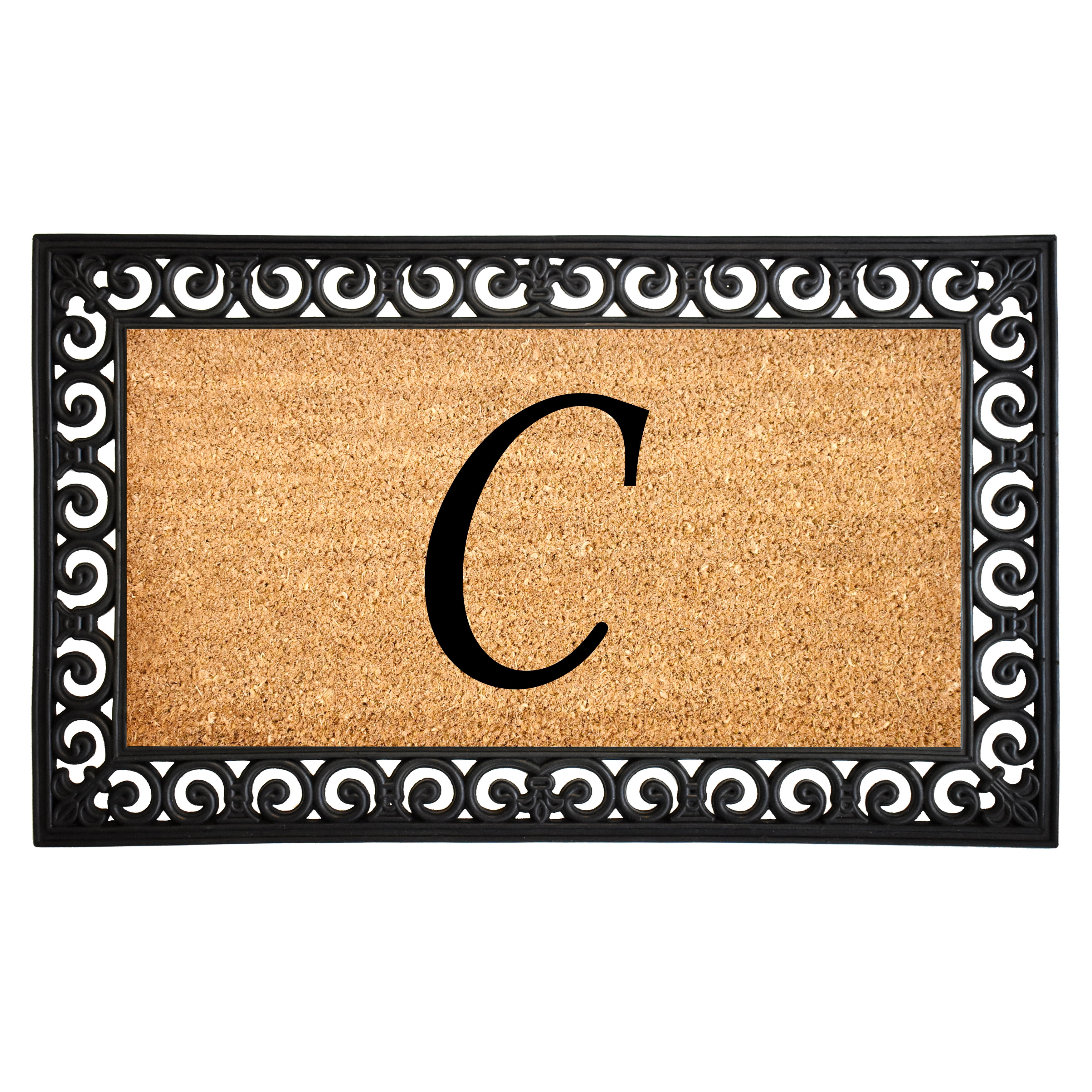 Calloway Mills Rubber Doormat With Removable Monogram Insert - 2' X 3' Size, Coir Center, Weather Resistant (Letter N)