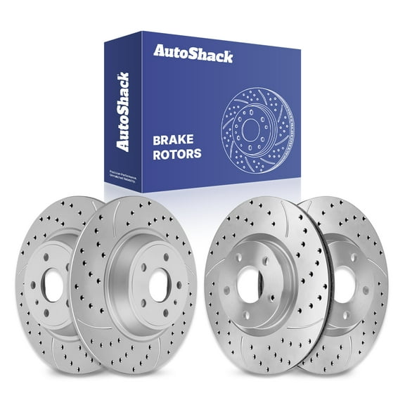 AutoShack Front Vented & Rear Solid Drilled & Slotted Coated Brake Rotors Silver Matte Finish 4-PC Set Replacement for 2017-2019 Ford Escape 2018-2019 Lincoln MKC TurboGuard