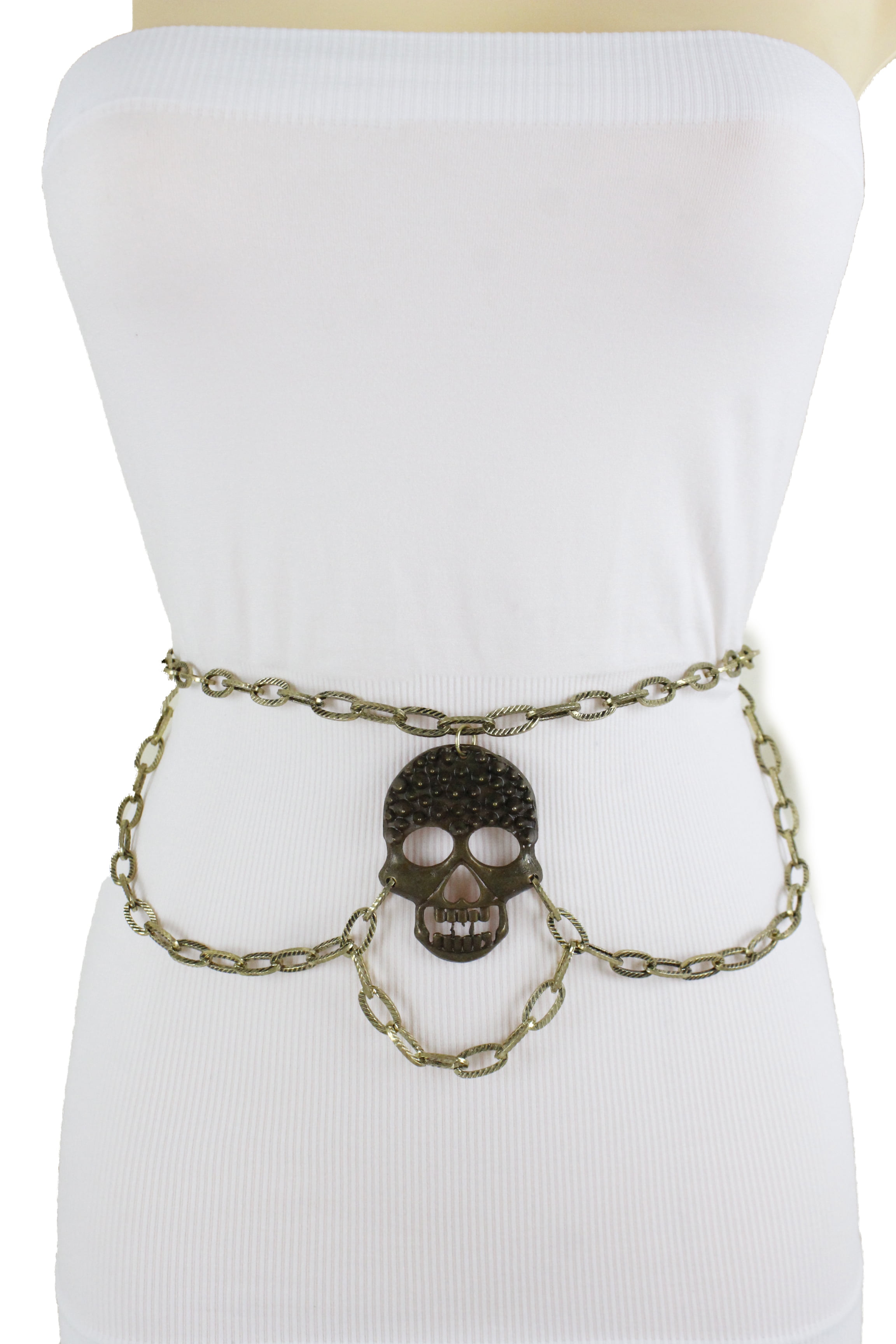 Women Black Metal Chain Biker Goth Rocker Belt Skeleton Skull Cobra Snake M L XL 