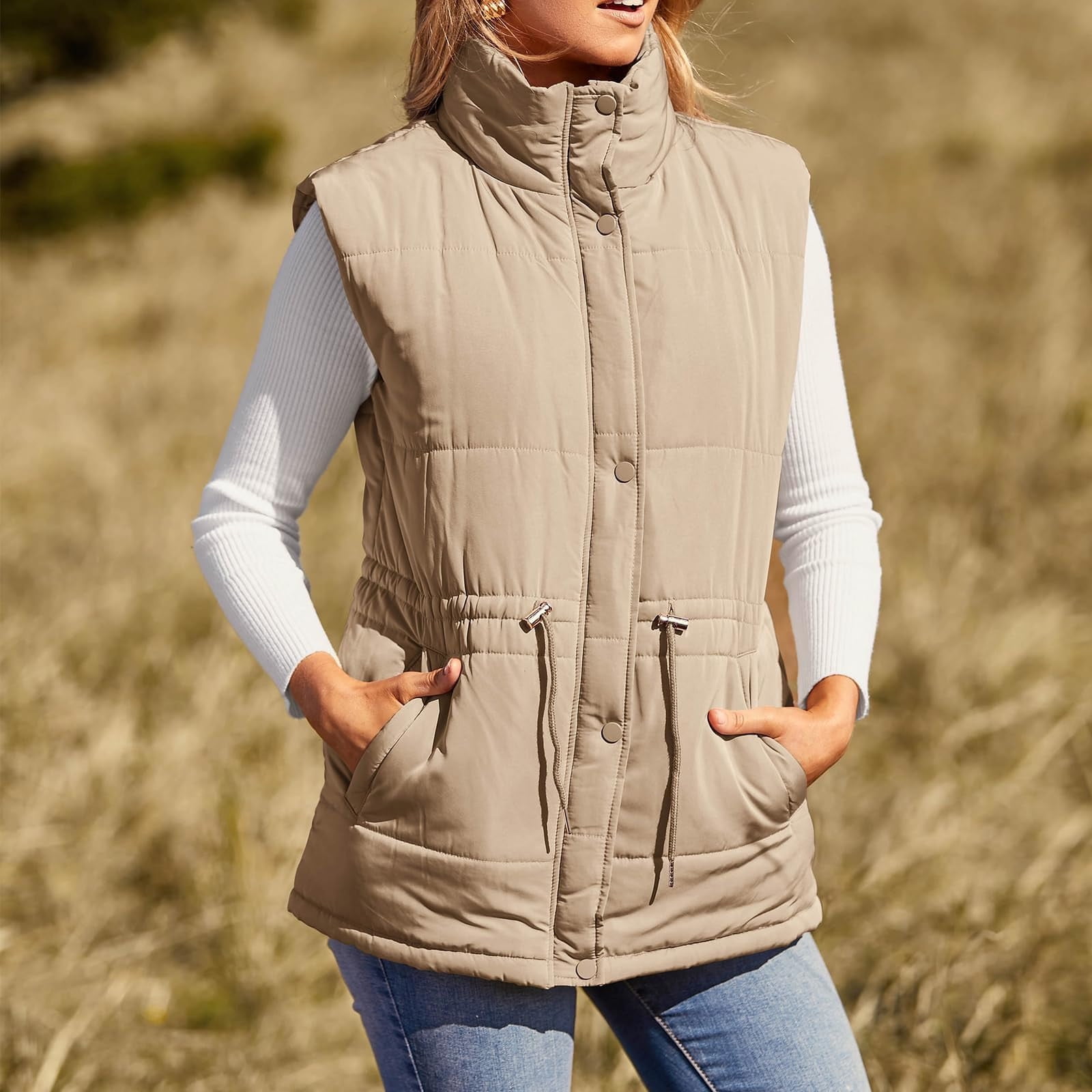 Zedker Women's Puffer Vest Hooded Running Vests Slim Fit Fleece Sleeveless Lightweight Jacket Fall Winter