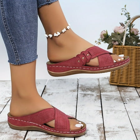 

Women s Crisscross Bands Sandals Rivet Studded Platform Wedge Sandals Soft Sole Walking Vacation Slides