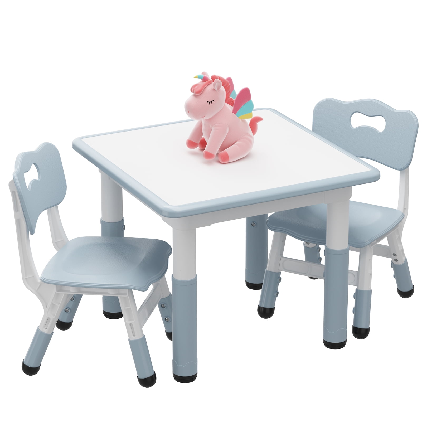 Kojooin Kids Table and 2 Chairs Set,Height Adjustable Toddler Table and Chair Set,Children Multi-Activity Table for 2,Kids Study Table,grey