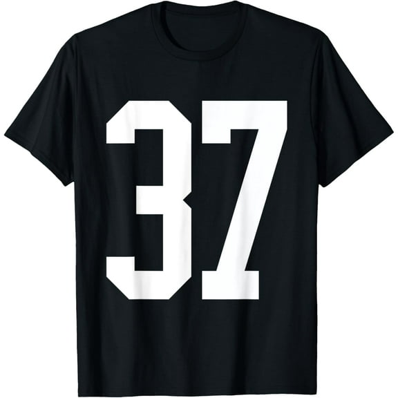 #37 White Number 37 Sports Fan Jersey Style T-Shirt