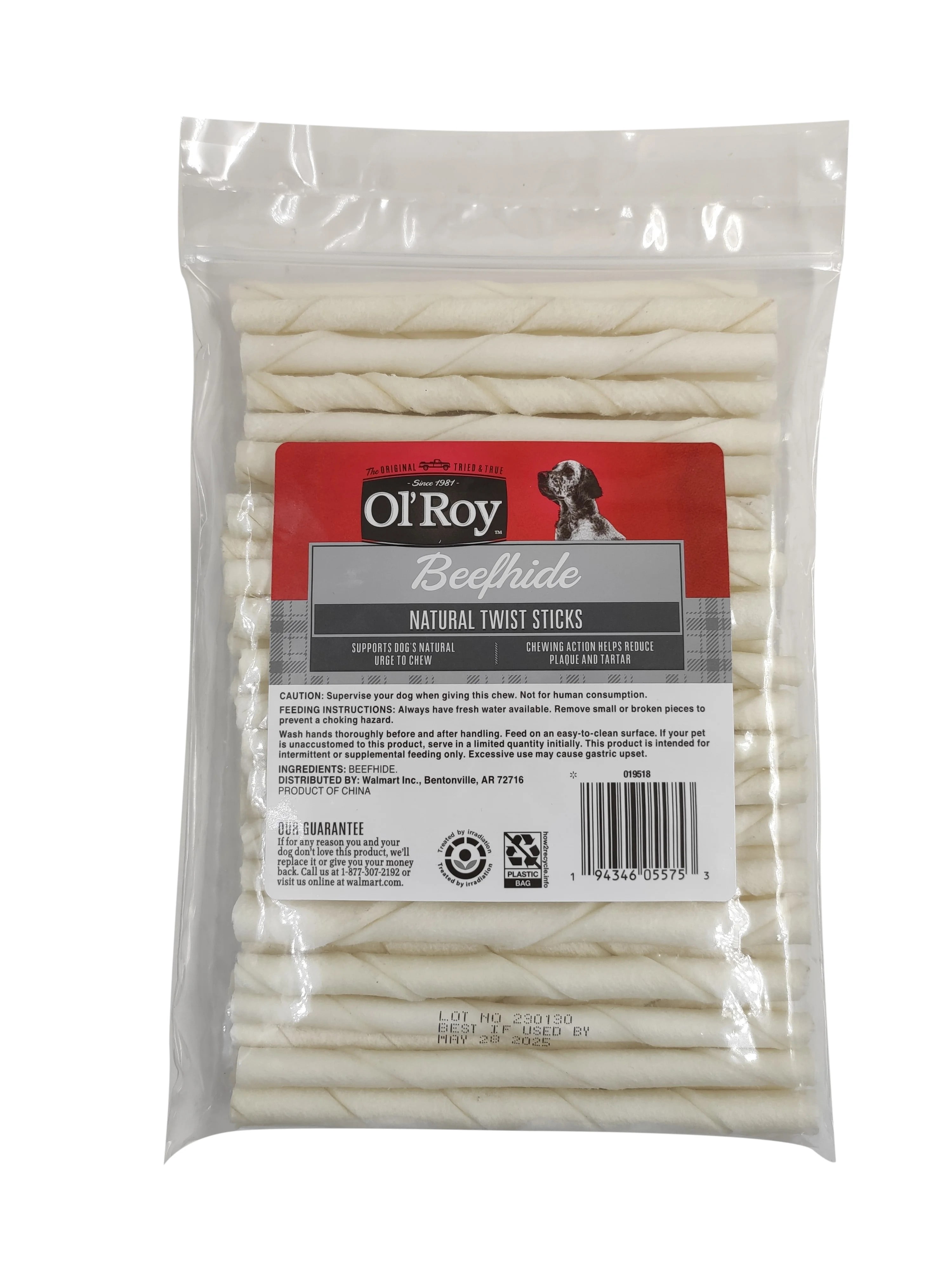 (6 pack) Ol Roy 5-inch Rawhide Sticks Natural Beef hide, Chews for Dogs, 11.4 oz, 50 Count