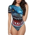 thumbnail image 2 of Uemuo Cartoon Cute Shark Pattern Women's One Piece Short Sleeve Swimsuit Rash Guard Surfing Modest Quick-drying Swimsuit Beach Essentials-, 2 of 9