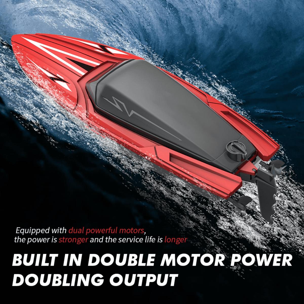 Remote Control Boat for Pools, Racing Fast RC Water Toys with 2 Batteries for Kids Birthday Gifts(Red)