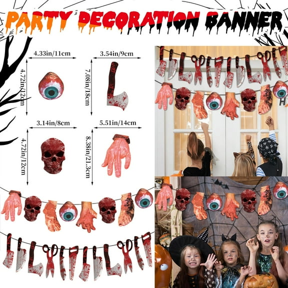 MInHoues 20 Pcs Halloween Party Decorations Bloody Banner Set, Halloween Horror Themed Paper Garland, Spooky Haunted House Hanging Bunting for Party Wall Decor