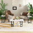 thumbnail image 4 of LinkRomat 3-Pieces Coffee Table Set, Modern Faux Marble Coffee Table with 2 Round End Side Tables, Living Room Table Set with Metal Frame for Apartment Home Office, White, 4 of 7