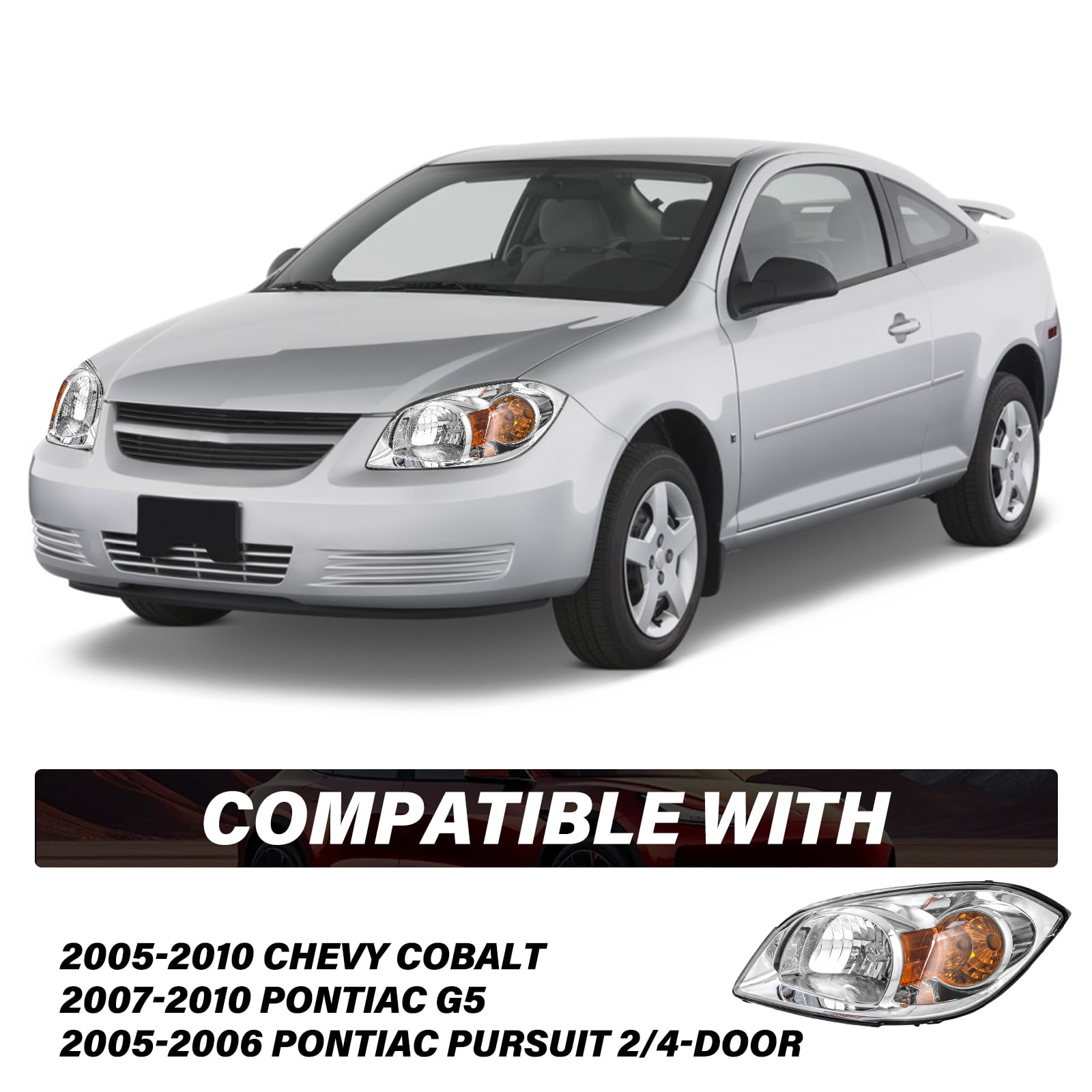 BRYGHT-For 2005-2010 Chevy Cobalt 07-10 Pontiac G5 Chrome Headlights Left+ Right Pairs